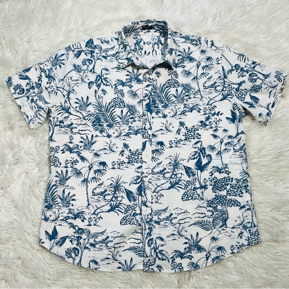 New COOFANDY Men's Linen Blend Button Camp Shirt Hawaiian Casual Beach Tropical